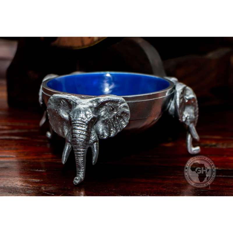 3 Elephant Round Snack Bowl BLUE - Lamu Aluminium Baked Enamel Tableware