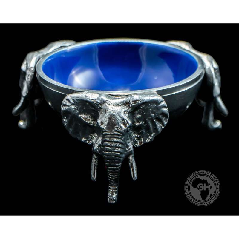 3 Elephant Round Snack Bowl BLUE - Lamu Aluminium Baked Enamel Tableware