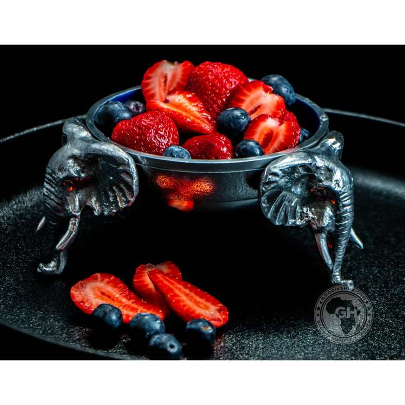3 Elephant Round Snack Bowl BLUE - Lamu Aluminium Baked Enamel Tableware