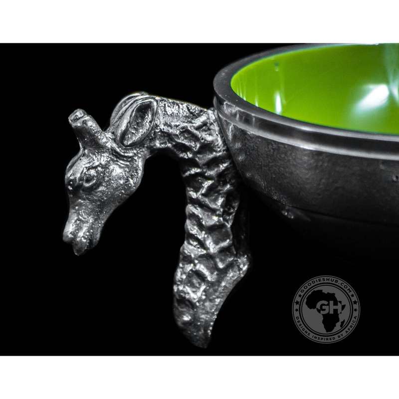 3 Giraffe Round Snack Bowl OLIVE - Lamu Aluminium Baked Enamel Tableware