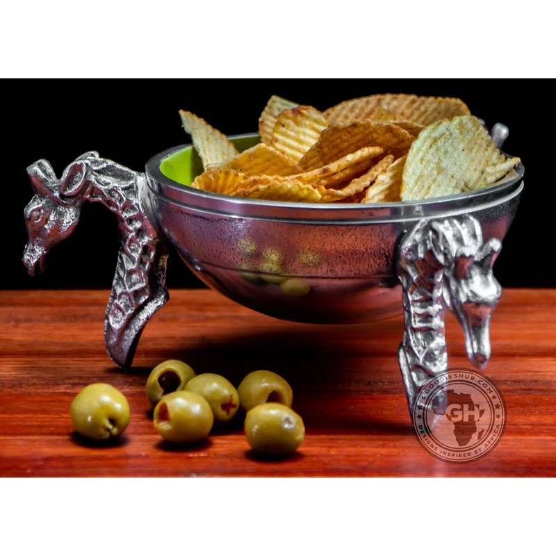 3 Giraffe Round Snack Bowl OLIVE - Lamu Aluminium Baked Enamel Tableware