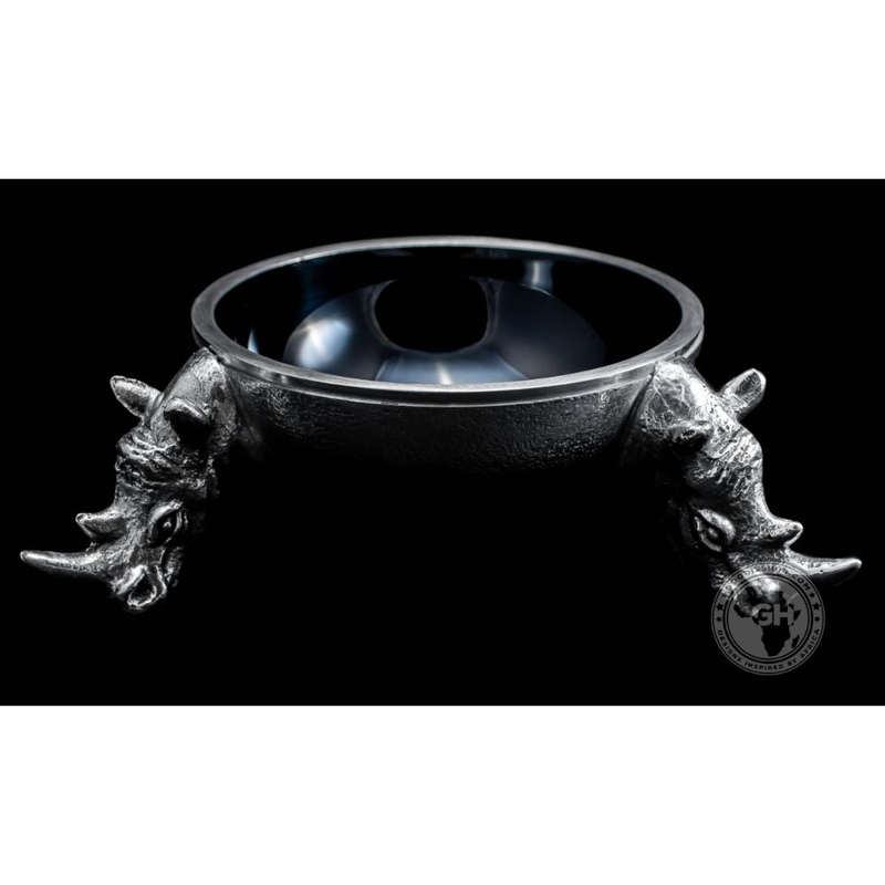3 Rhino Round Snack Bowl BLACK - Lamu Aluminium Baked Enamel Tableware
