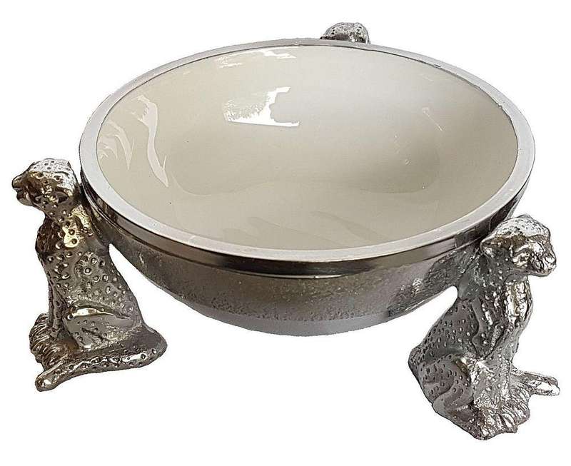 3 Cheetah Round Snack Bowl WHITE - Lamu Aluminium Baked Enamel Tableware