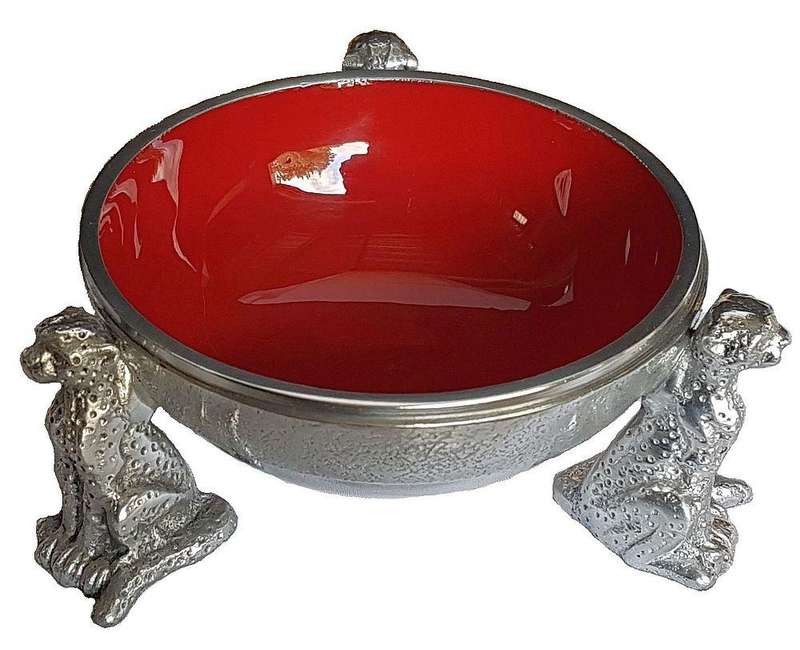 3 Cheetah Round Snack Bowl RED - Lamu Aluminium Baked Enamel Tableware