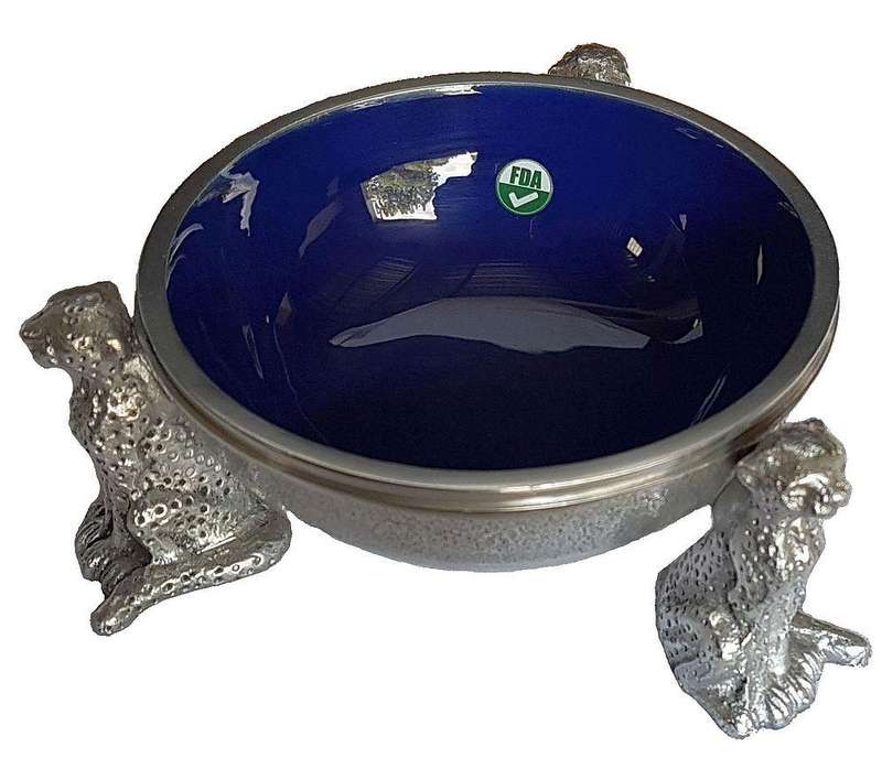 3 Cheetah Round Snack Bowl BLUE - Lamu Aluminium Baked Enamel Tableware