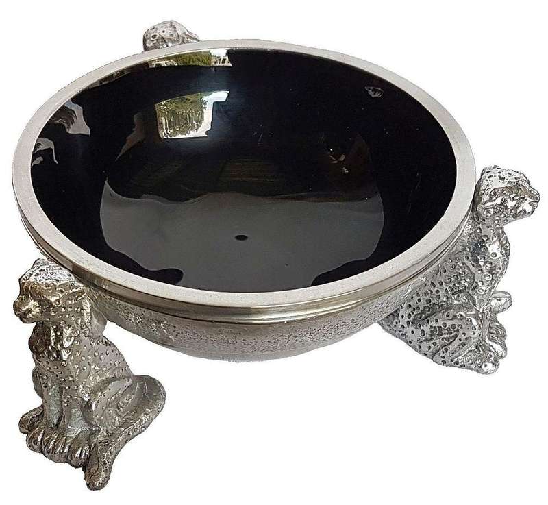 3 Cheetah Round Snack Bowl BLACK - Lamu Aluminium Baked Enamel Tableware