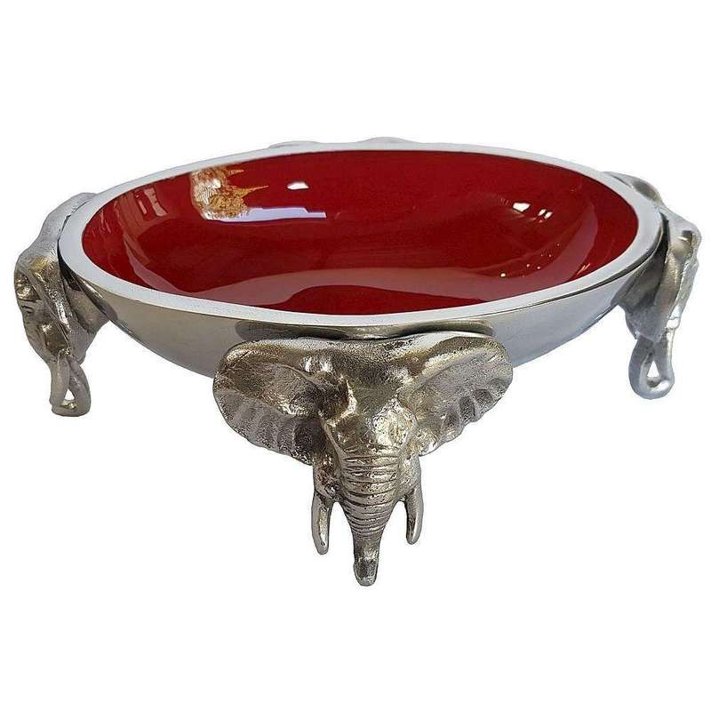 4 Elephant oval bowl RED - Lamu Aluminium Baked Enamel Tableware