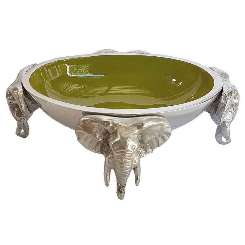 4 Elephant oval bowl OLIVE - Lamu Aluminium Baked Enamel Tableware