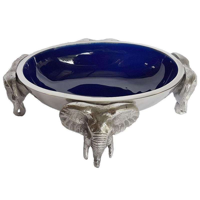 4 Elephant oval bowl BLUE - Lamu Aluminium Baked Enamel Tableware