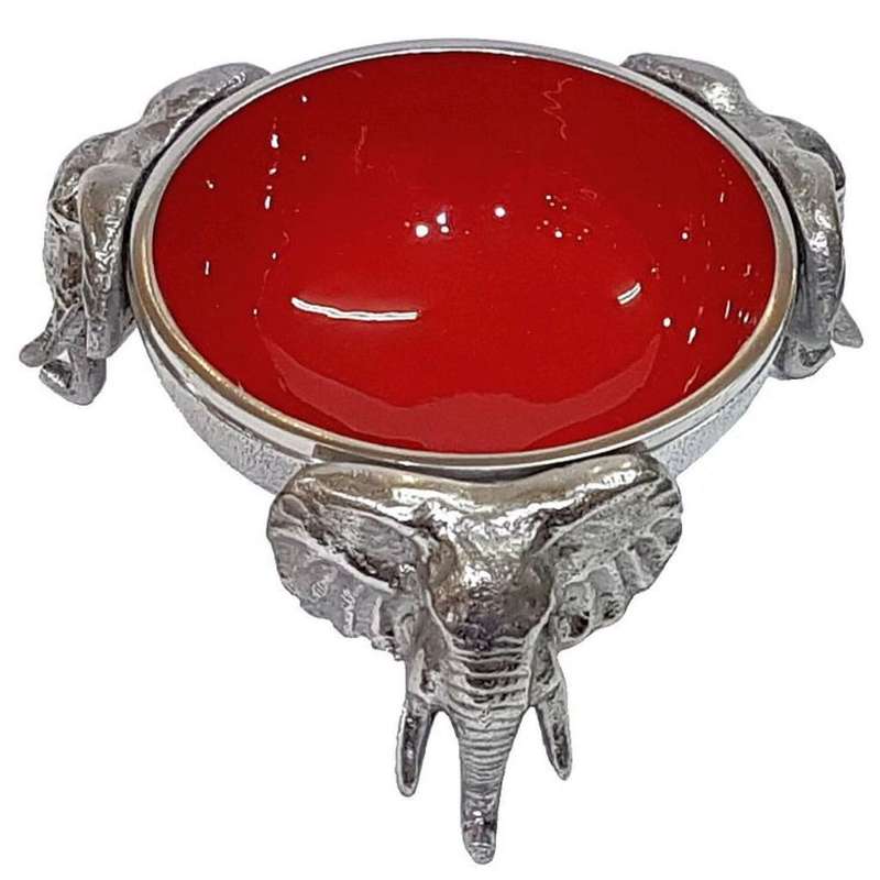 3 Elephant Round Snack Bowl RED - Lamu Aluminium Baked Enamel Tableware