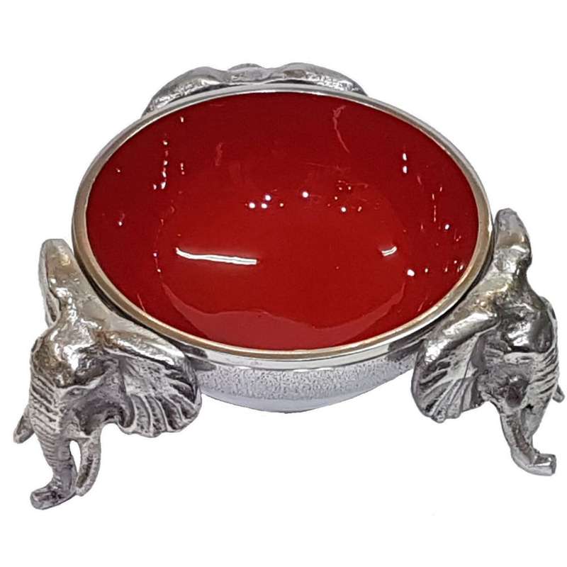 3 Elephant Round Snack Bowl RED - Lamu Aluminium Baked Enamel Tableware