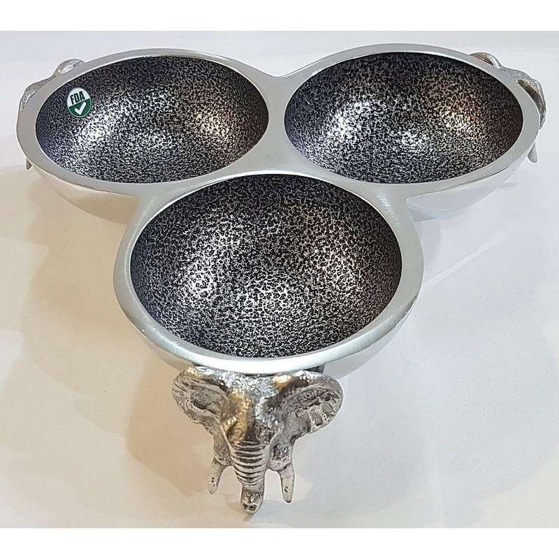 3 Elephant Round Triple Bowl - Lamu Aluminium Tableware