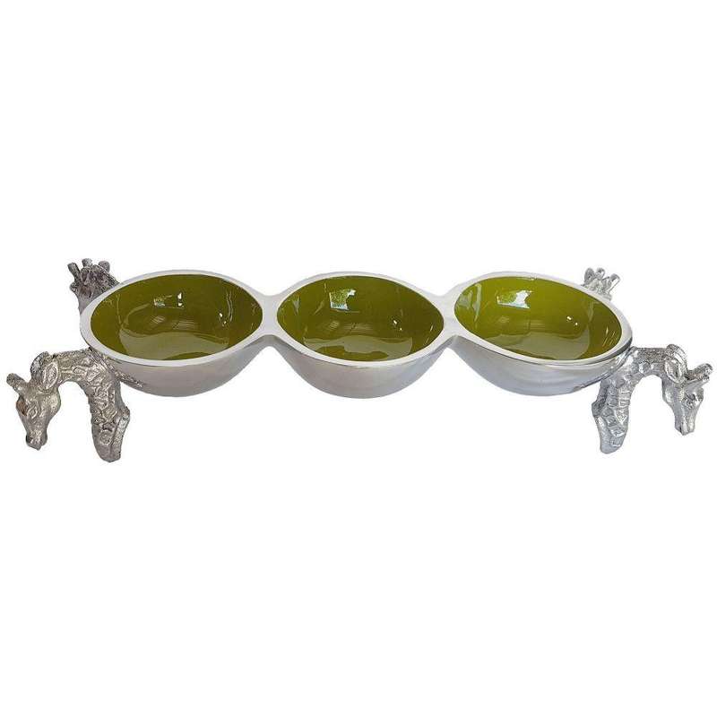 4 Giraffe Triple Bowl OLIVE - Lamu Aluminium Baked Enamel Tableware