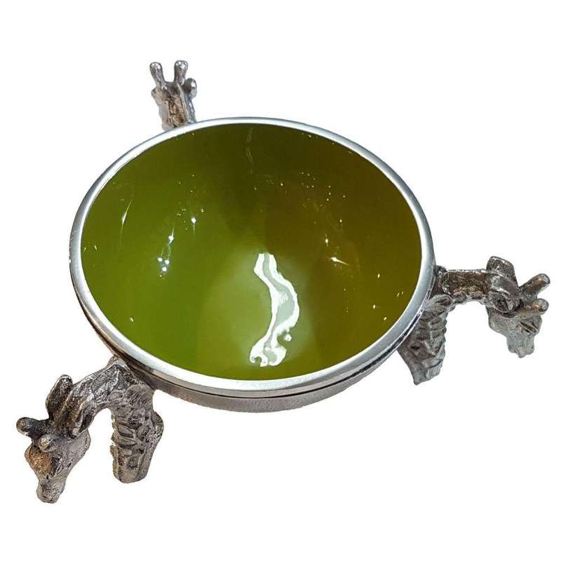 3 Giraffe Round Snack Bowl OLIVE - Lamu Aluminium Baked Enamel Tableware