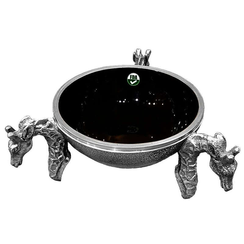 3 Giraffe Round Snack Bowl BLACK - Lamu Aluminium Baked Enamel Tableware