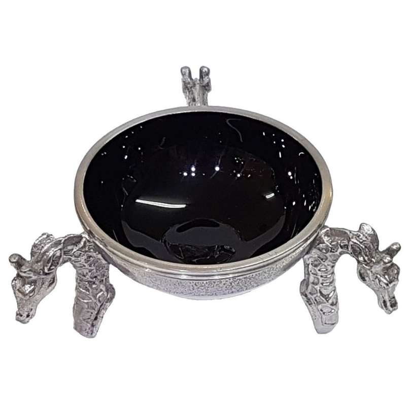 3 Giraffe Round Snack Bowl BLACK - Lamu Aluminium Baked Enamel Tableware