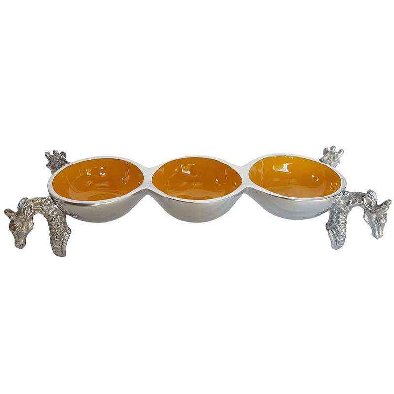 4 Giraffe Triple Bowl OCHRE - Lamu Aluminium Baked Enamel Tableware