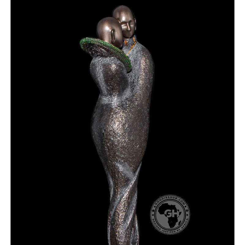 African Embrace Abstract Figurine Bronze Sculpture