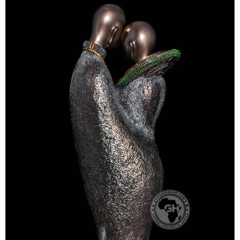 African Embrace Abstract Figurine Bronze Sculpture