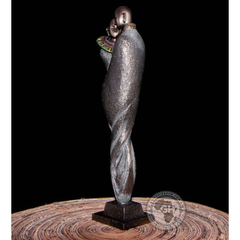 African Embrace Abstract Figurine Bronze Sculpture