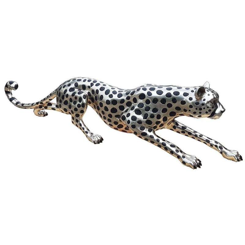 Cheetah Stalking Sculpture -  Silver and Black Sculpture