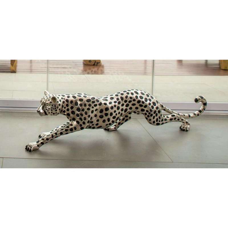 Cheetah Stalking Sculpture -  Silver and Black Sculpture