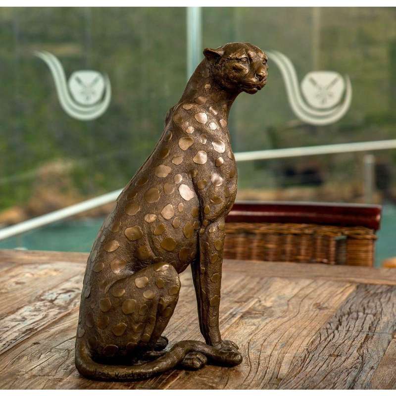 Cheetah Sitting Small Bronze Sculpture