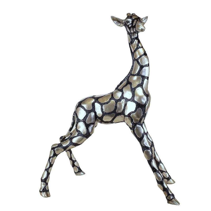 Giraffe Baby - Silver and Black Sculpture