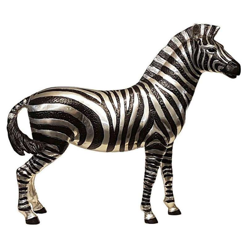 Zebras Male Sculpture - Silver and Black Sculpture