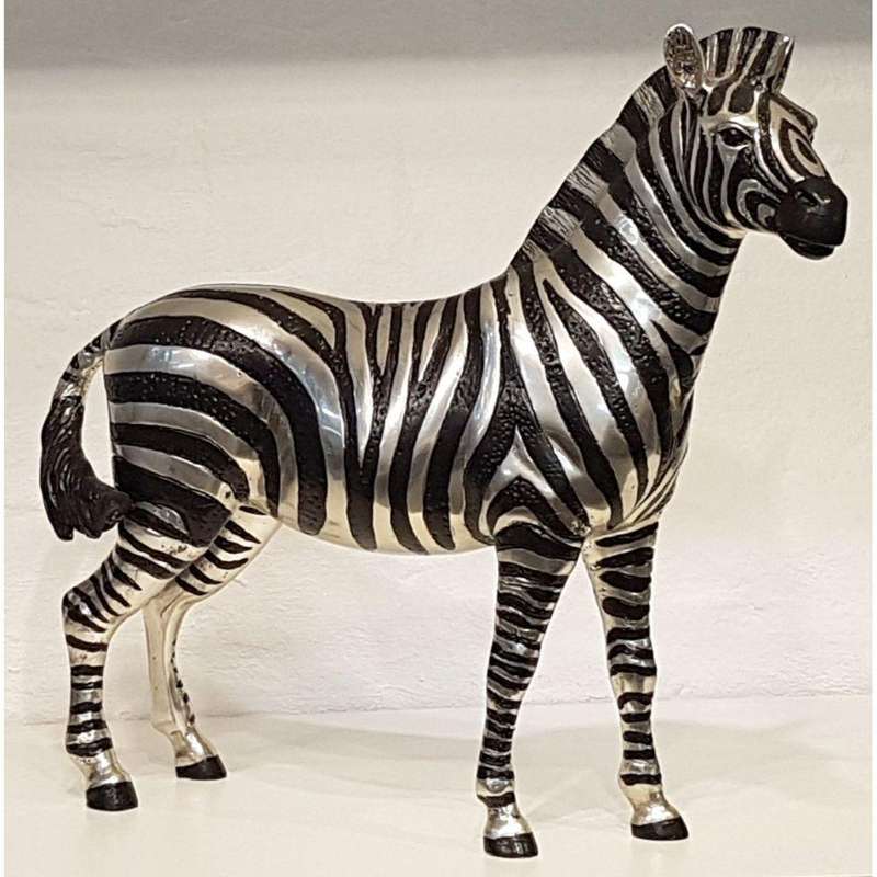 Zebras Male Sculpture - Silver and Black Sculpture