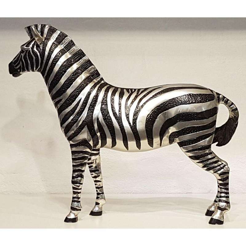 Zebras Male Sculpture - Silver and Black Sculpture