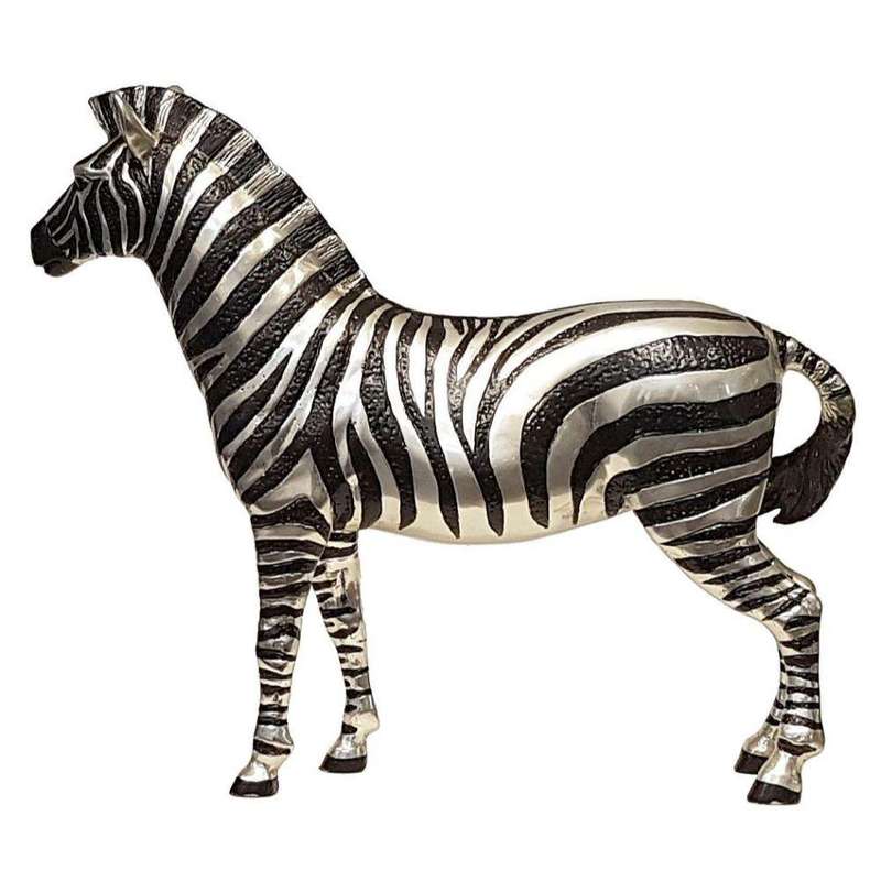 Zebras Male Sculpture - Silver and Black Sculpture