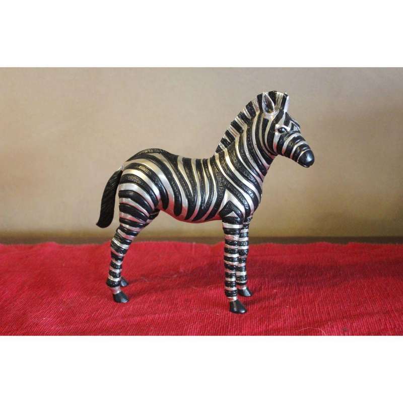 Zebras Baby Sculpture - Silver and Black Sculpture