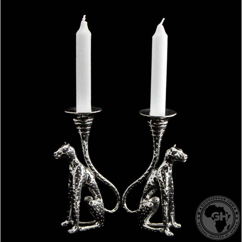 Candlestick Medium (Pair) - Cheetah Africa Collection - Diana Carmichael
