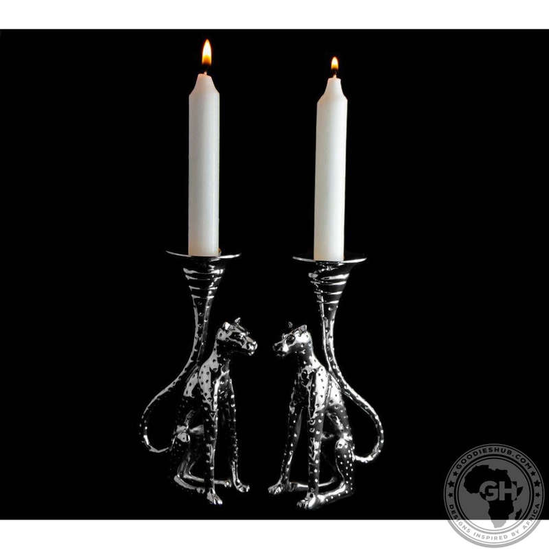 Candlestick Medium (Pair) - Cheetah Africa Collection - Diana Carmichael