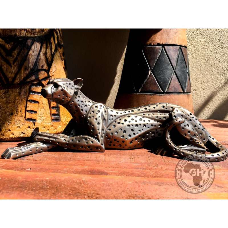 Cheetah Lying Bronzed Sculpture - Zera
