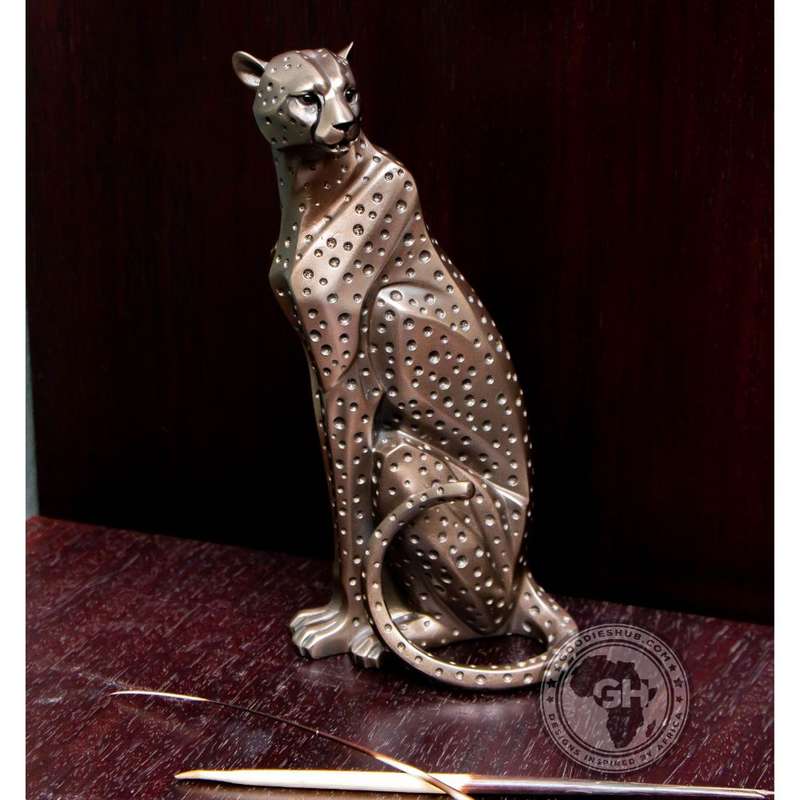 Cheetah Sitting Bronzed Sculpture - Zimbini