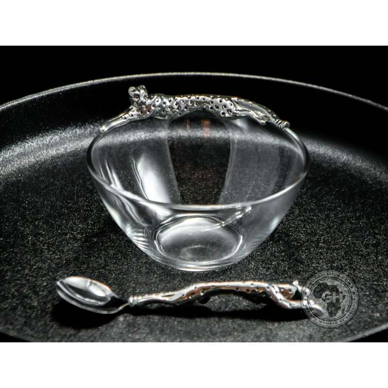 Dish 120mm Lying & sugar Spoon Set - Cheetah Africa Collection - Diana Carmichael