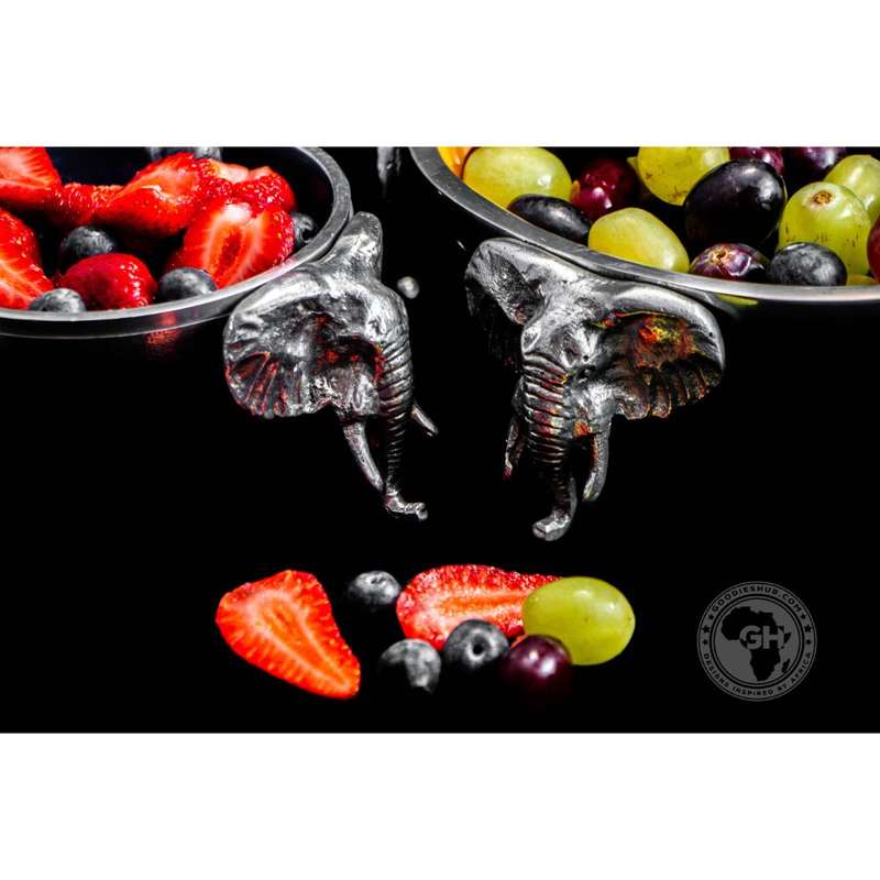 3 Elephant Round Snack Bowl BLUE - Lamu Aluminium Baked Enamel Tableware