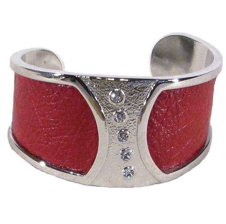 Ostrich Leather Slip on Cuffs - Flame Red