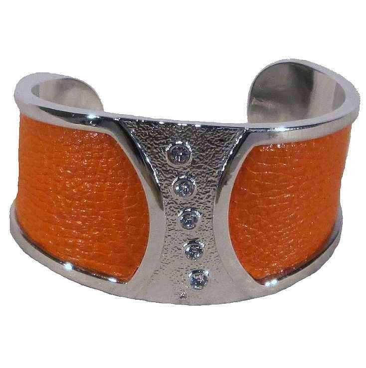 Ostrich Leather Slip on Cuffs - Tangerine