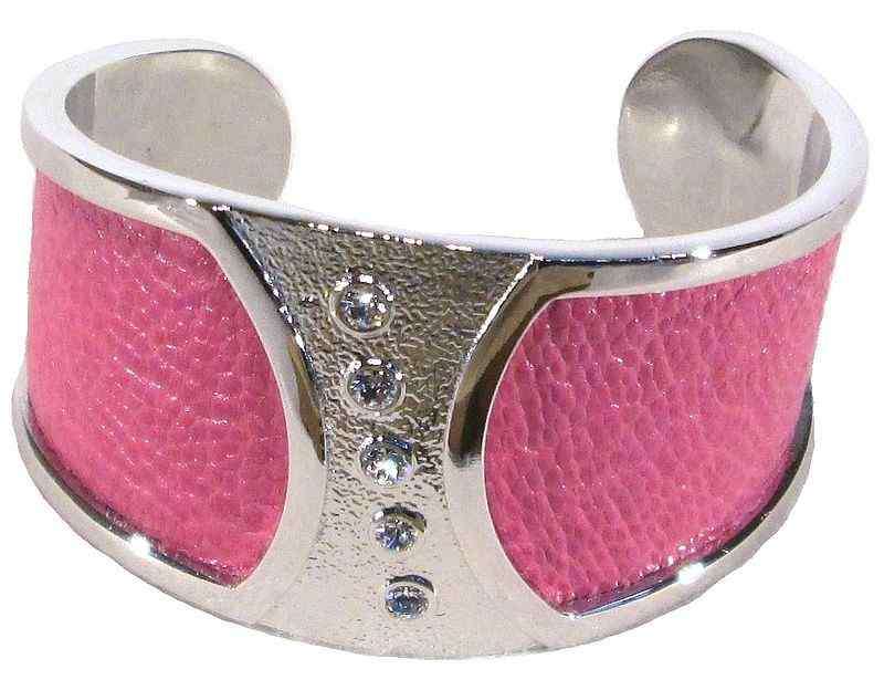 Ostrich Leather Slip on Cuffs - Pink