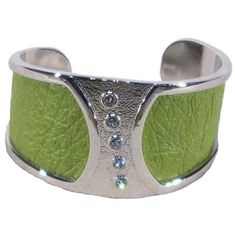 Ostrich Leather Slip on Cuffs - Chartreuse