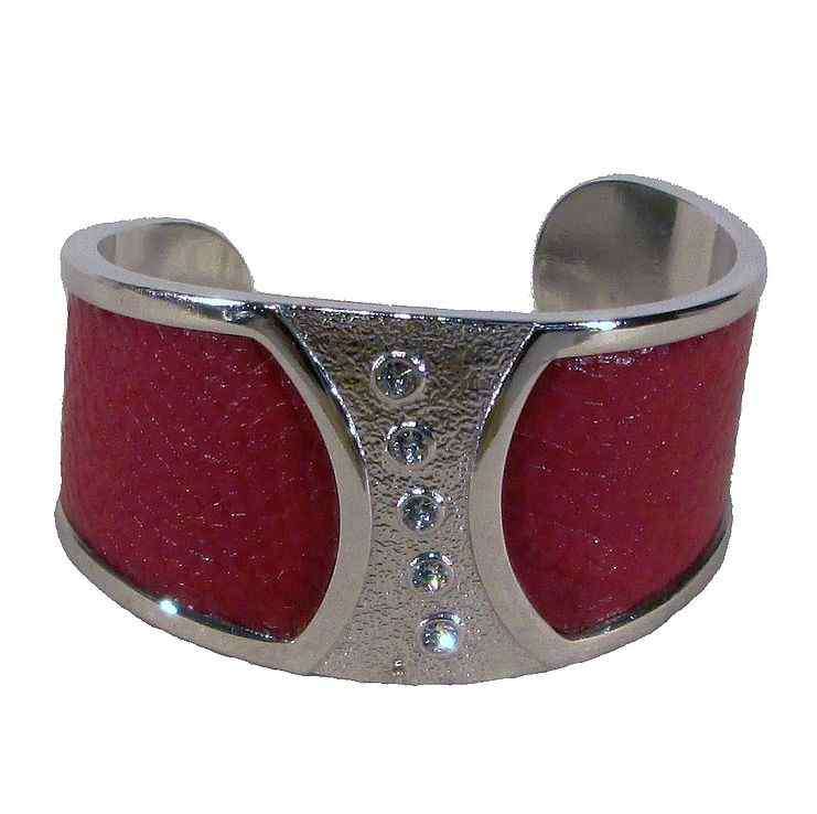 Ostrich Leather Slip on Cuffs - Campari