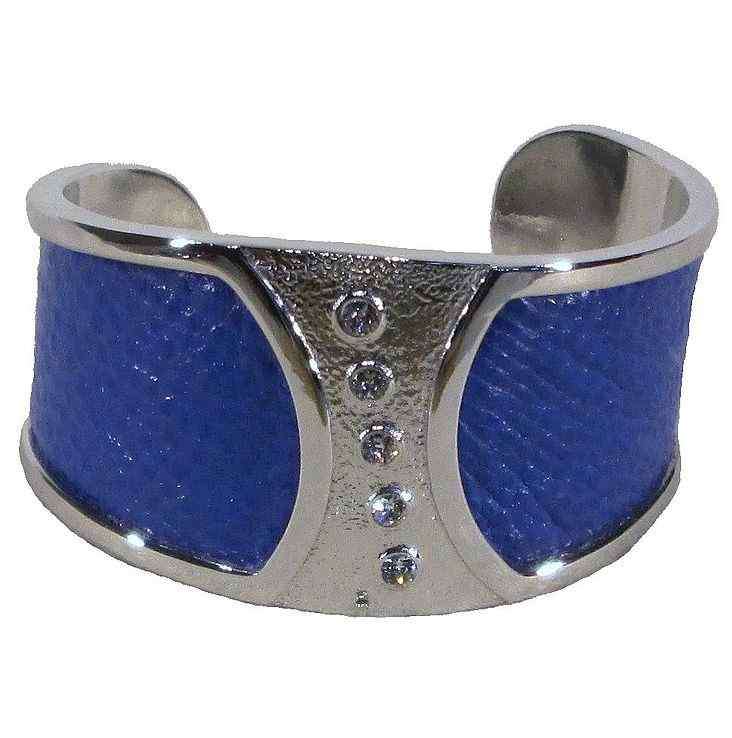Ostrich Leather Slip on Cuffs - Victoria Blue