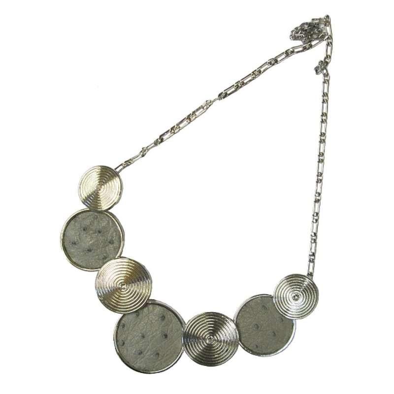 Ostrich Leather Round Necklace - Mist