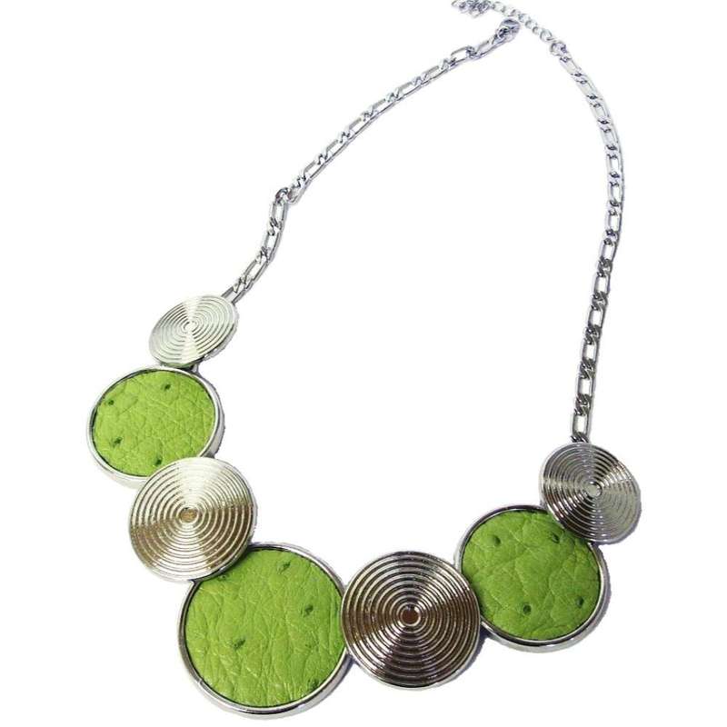 Ostrich Leather Round Necklace - Chartreuse