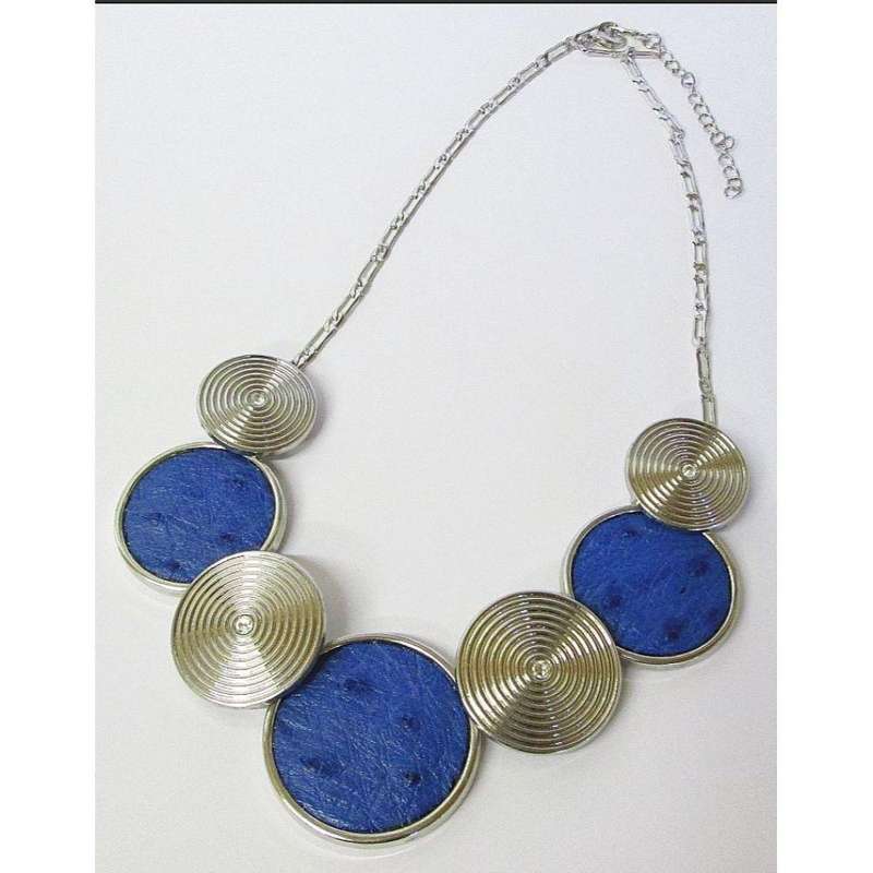 Ostrich Leather Round Necklace - Victoria Blue