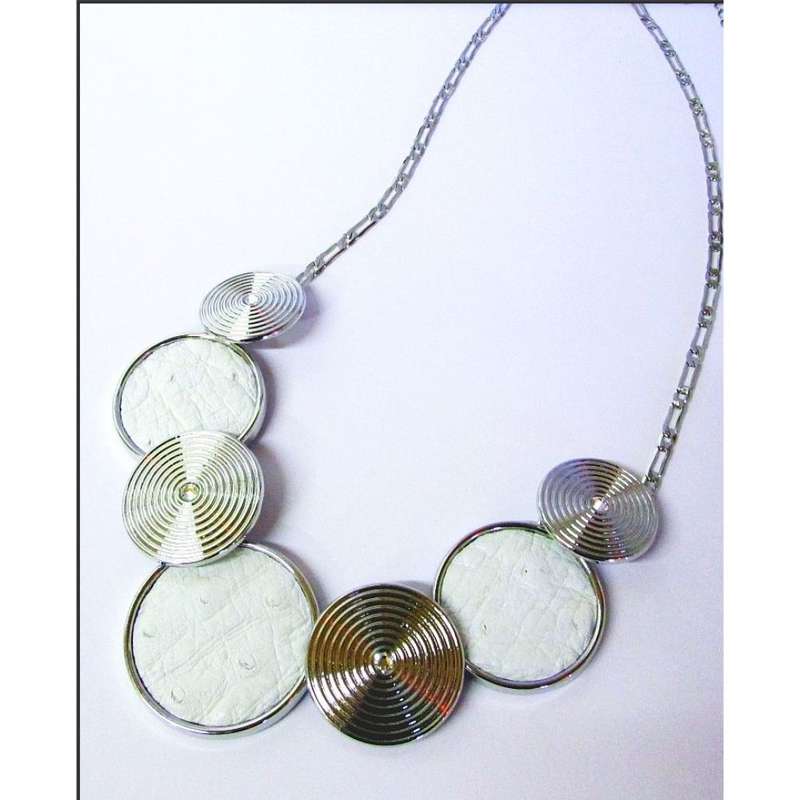 Ostrich Leather Round Necklace - White