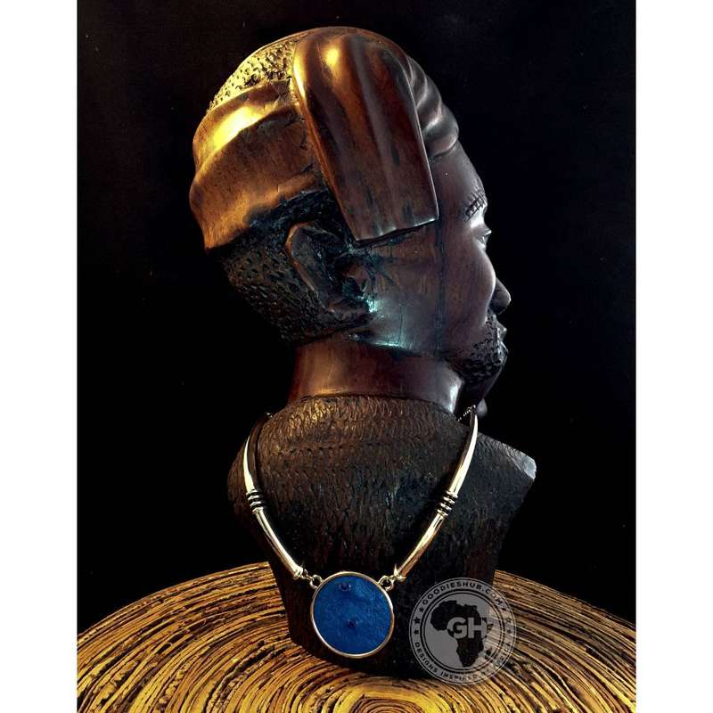 Ostrich Leather Necklace Tusk Design - Victoria Blue
